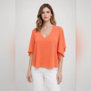 #1779 Tyche Bright/ Neon Orange Short Flutter Sleeve Relaxed Blouse Sz S